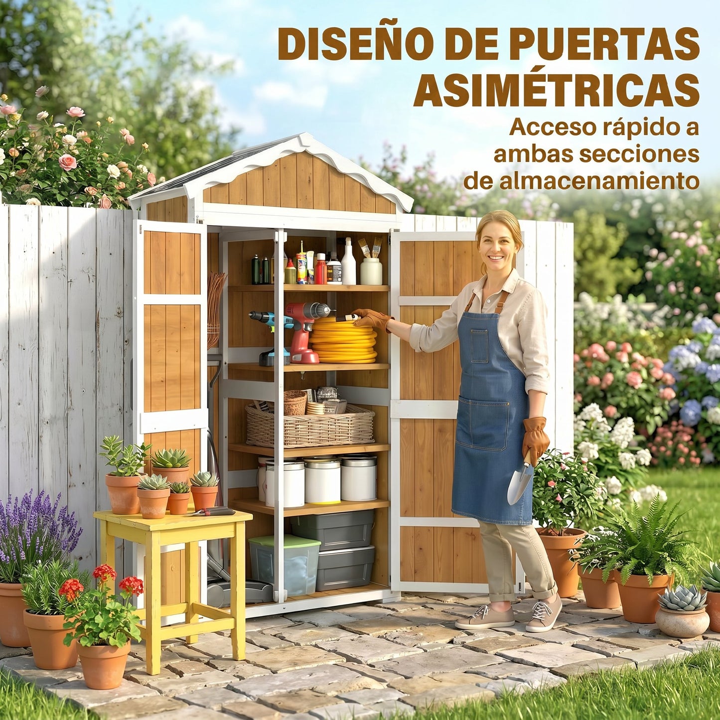 Outsunny Caseta De Jardín De Madera 105x55x179 Cm Con 4 Estantes Extraíbles_4