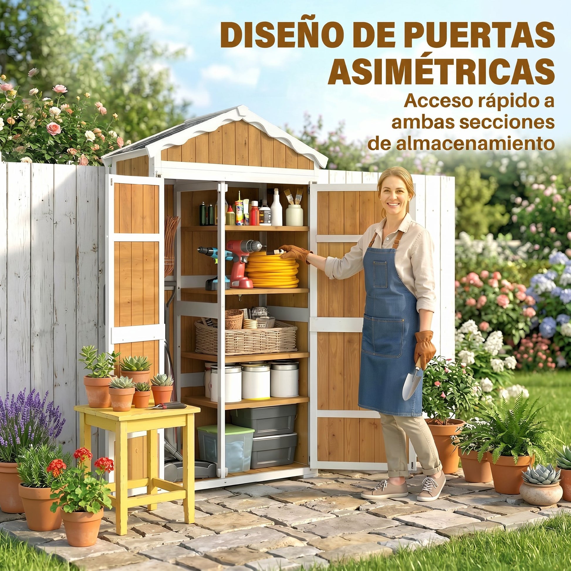 Outsunny Caseta De Jardín De Madera 105x55x179 Cm Con 4 Estantes Extraíbles_4