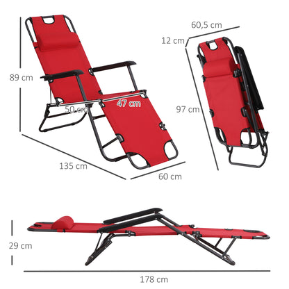 Outsunny Tumbona Reclinable Y Plegable Con Respaldo Ajustable 135x60x89 Cm Rojo_2