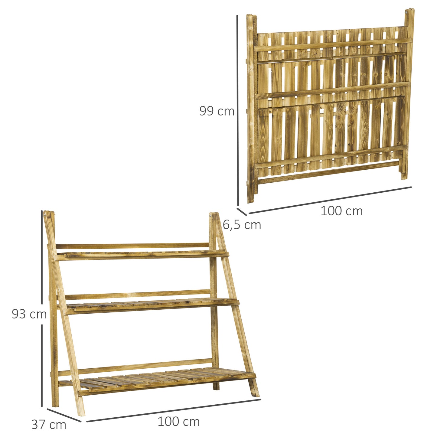 Outsunny Soporte Para Plantas De Madera De 3 Niveles 100x37x93 Cm Carbonizado_2