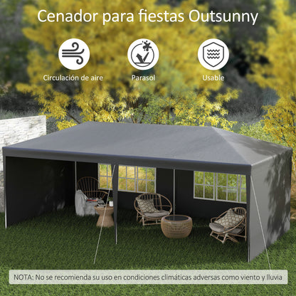 Outsunny Carpa De Jardín 6x3 M Cenador Pabellón De Jardín Con 4 Paredes Laterales Y 2 Ventanas Visibles_3