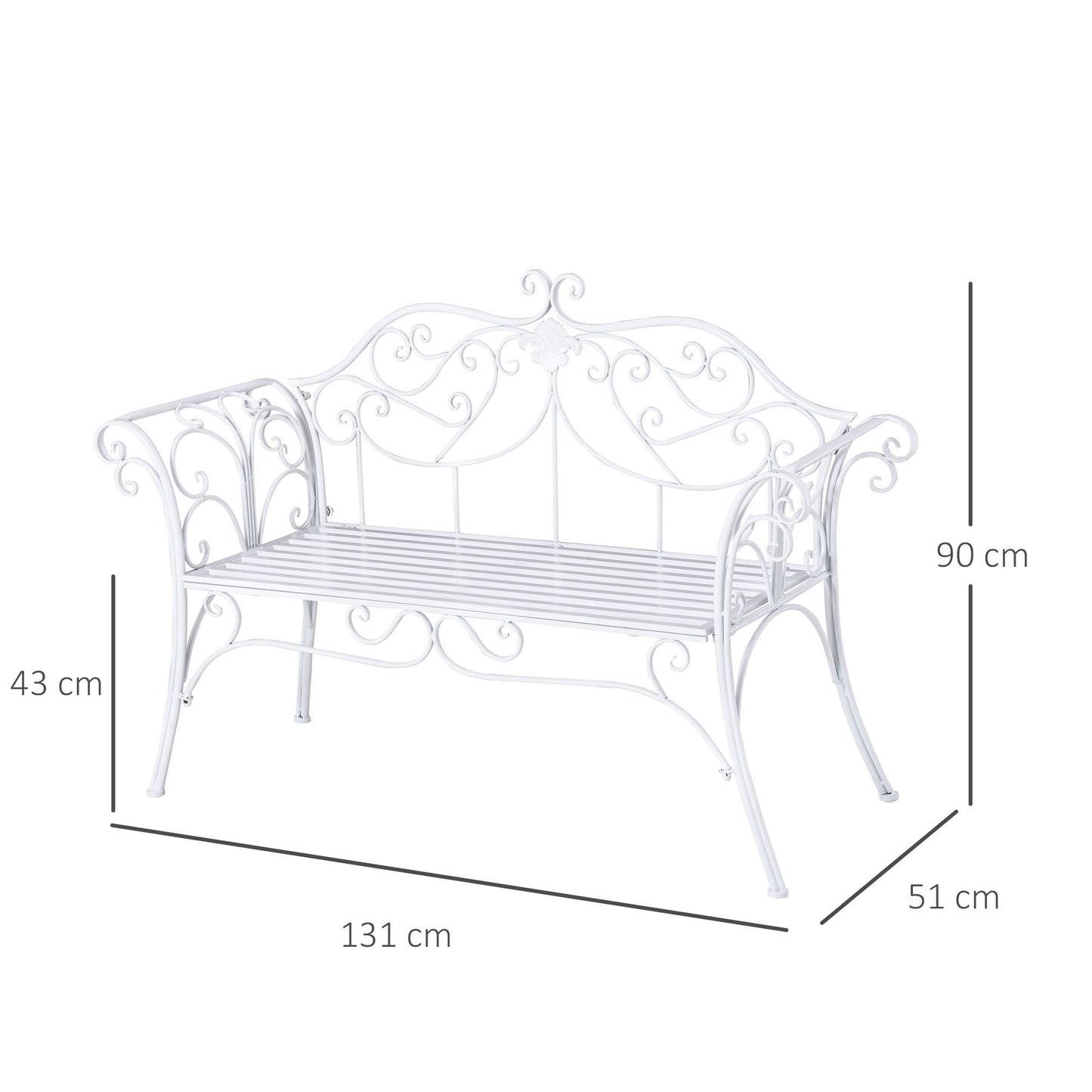 Outsunny Banco De Jardín Con Respaldo De 2 Plazas 131x51x90cm Exterior Carga_2