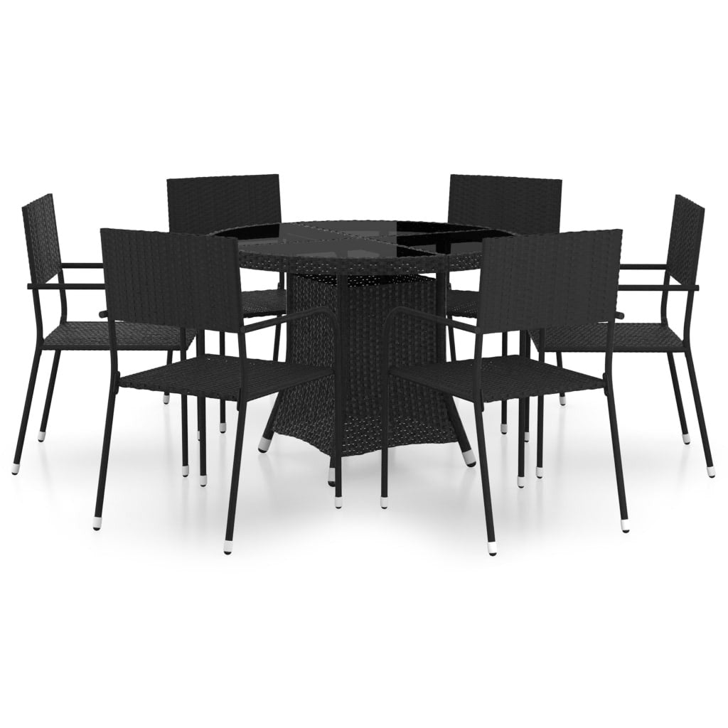 Vidaxl Juego De Comedor Para Jardín 7 Piezas Ratán Sintético Negro_0