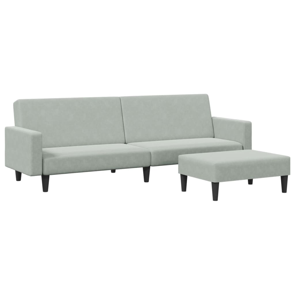Sofá Cama De 2 Plazas Con Taburete Terciopelo Gris Claro / Vetonek_3