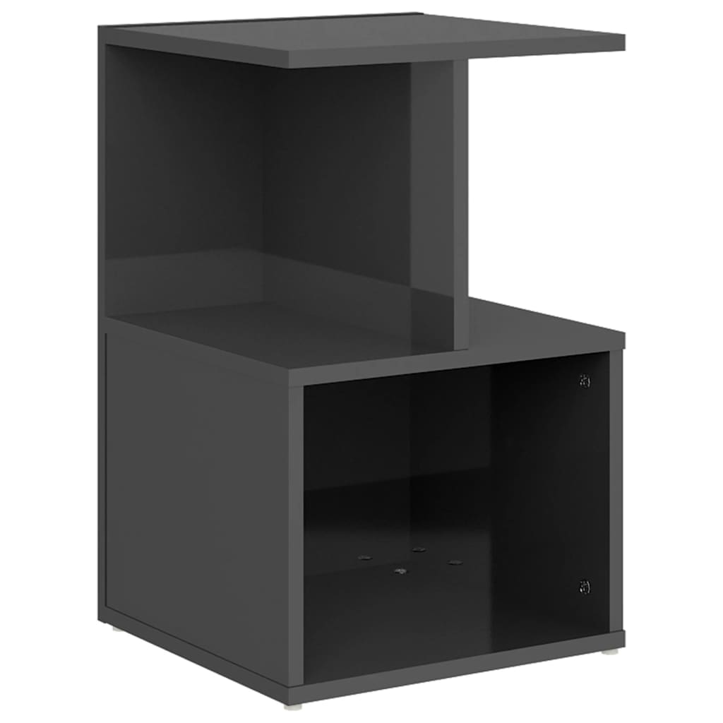 Mesita De Noche Madera De Ingeniería Gris Brillo 35x35x55 Cm_0