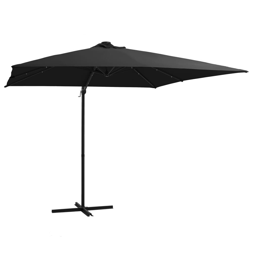 Vidaxl Sombrilla Voladiza Con Luces Led Y Poste Acero Negro 250x250 Cm_0