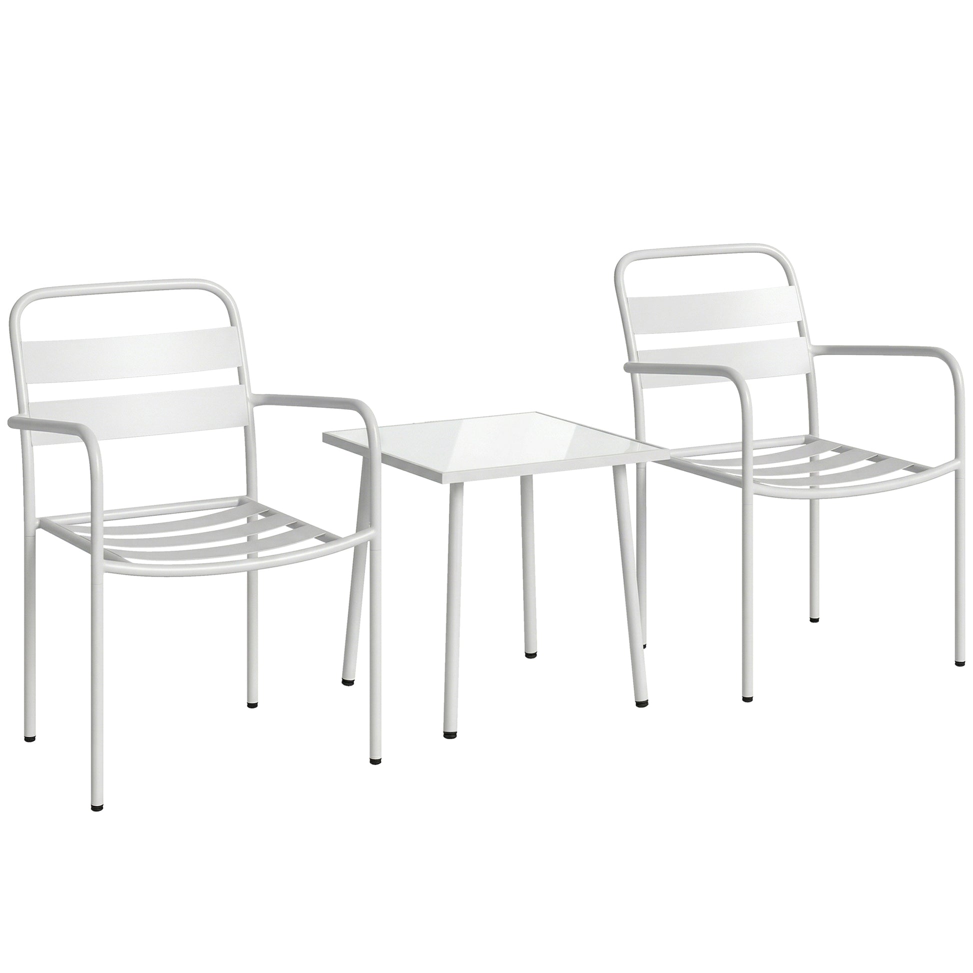 Outsunny Conjunto De Jardín Exterior De 3 Piezas De Acero Galvanizado Blanco_0