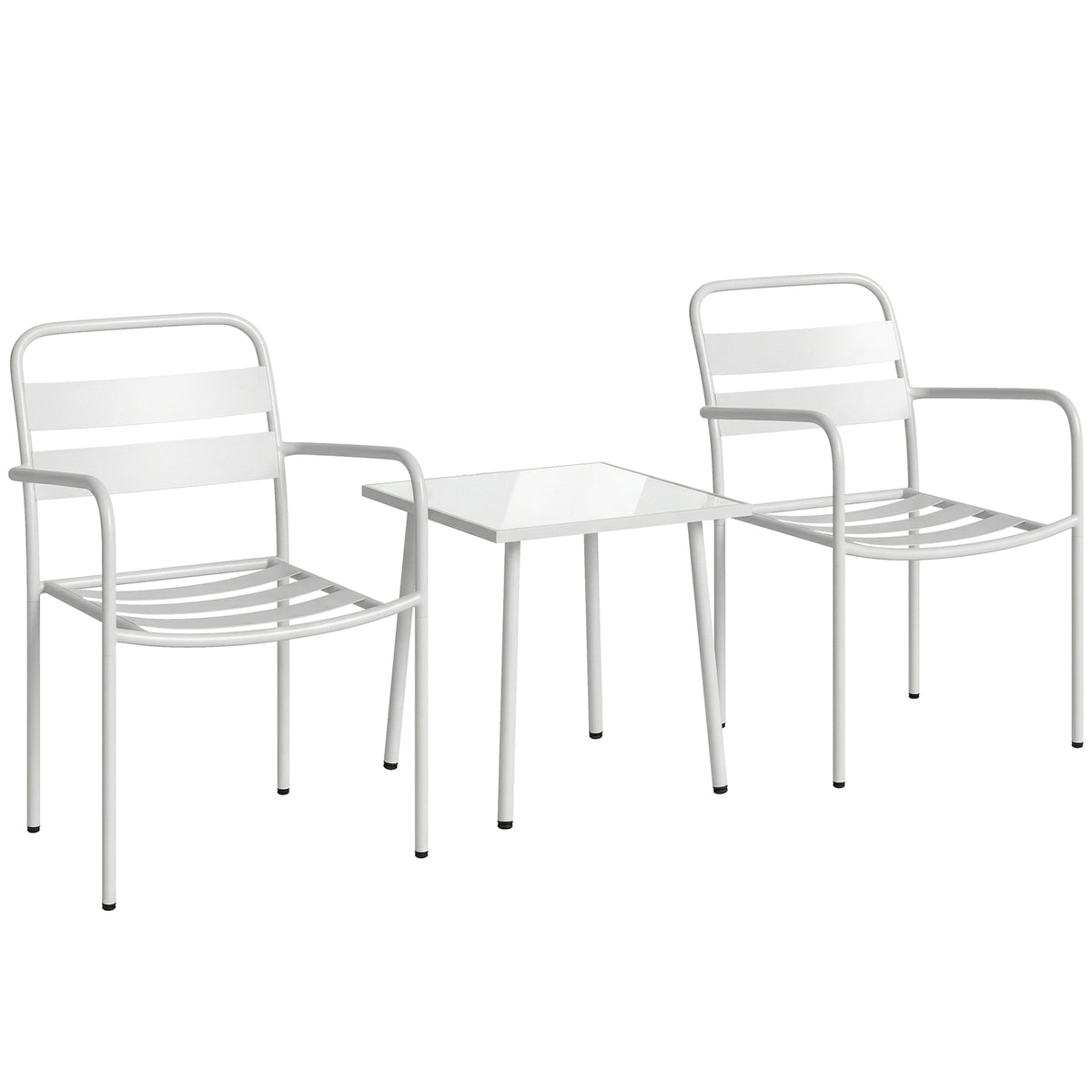 Outsunny Conjunto De Jardín Exterior De 3 Piezas De Acero Galvanizado Blanco_0