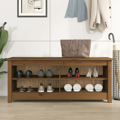 Banco Zapatero Madera Maciza De Pino Marrón Miel 110x38x45,5 Cm / Vetonek_2