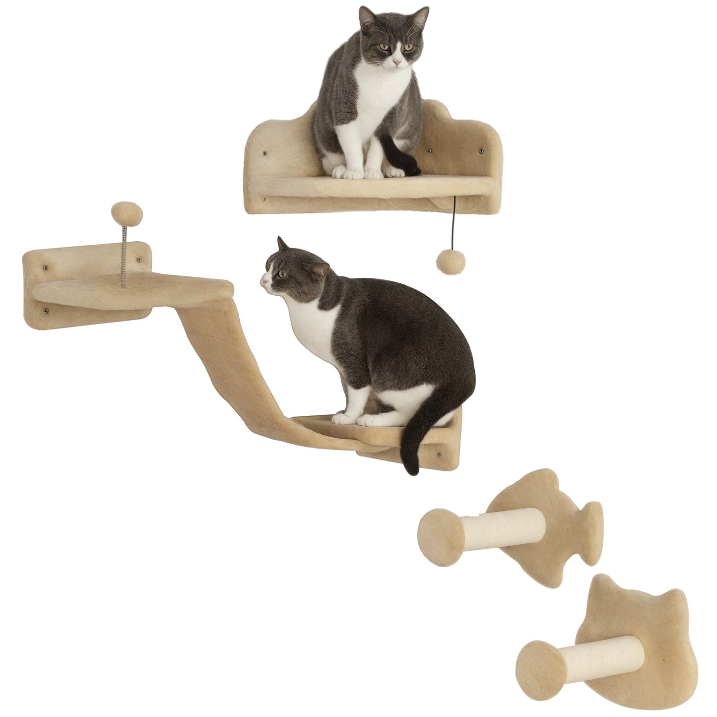 Pawhut Juego De Estanterías Para Gatos De 4 Piezas De Pared Beige_0