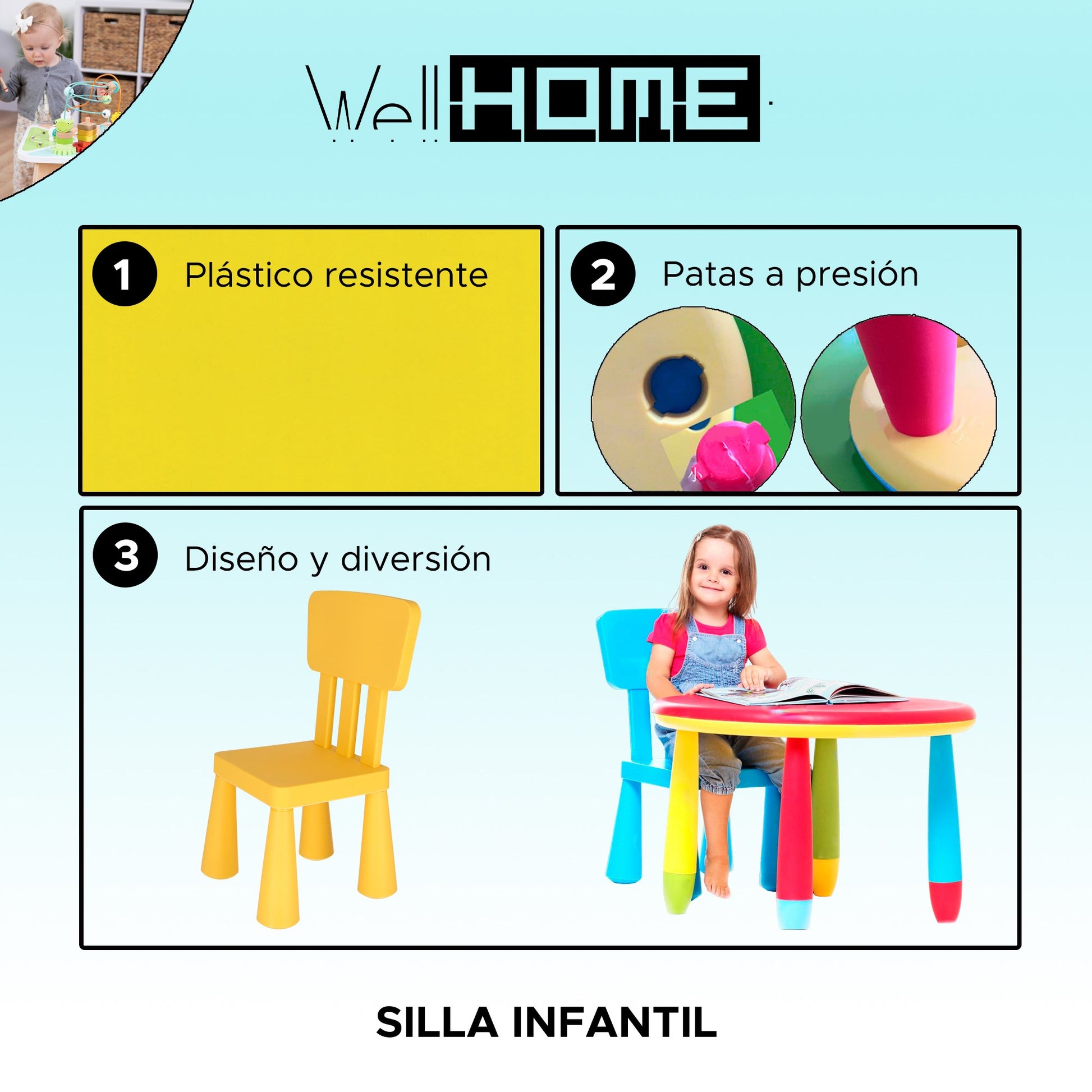 Mesita Infantil Rectangular Amarilla, Y 2 Sillas