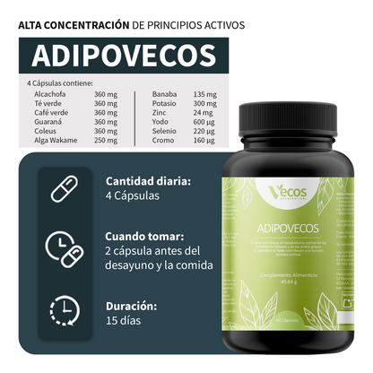 Adipovecos Vecos 60 Cápsulas | Quema De Grasa Y Control De Peso | Té Verde, Guaraná Y Forskolina_2