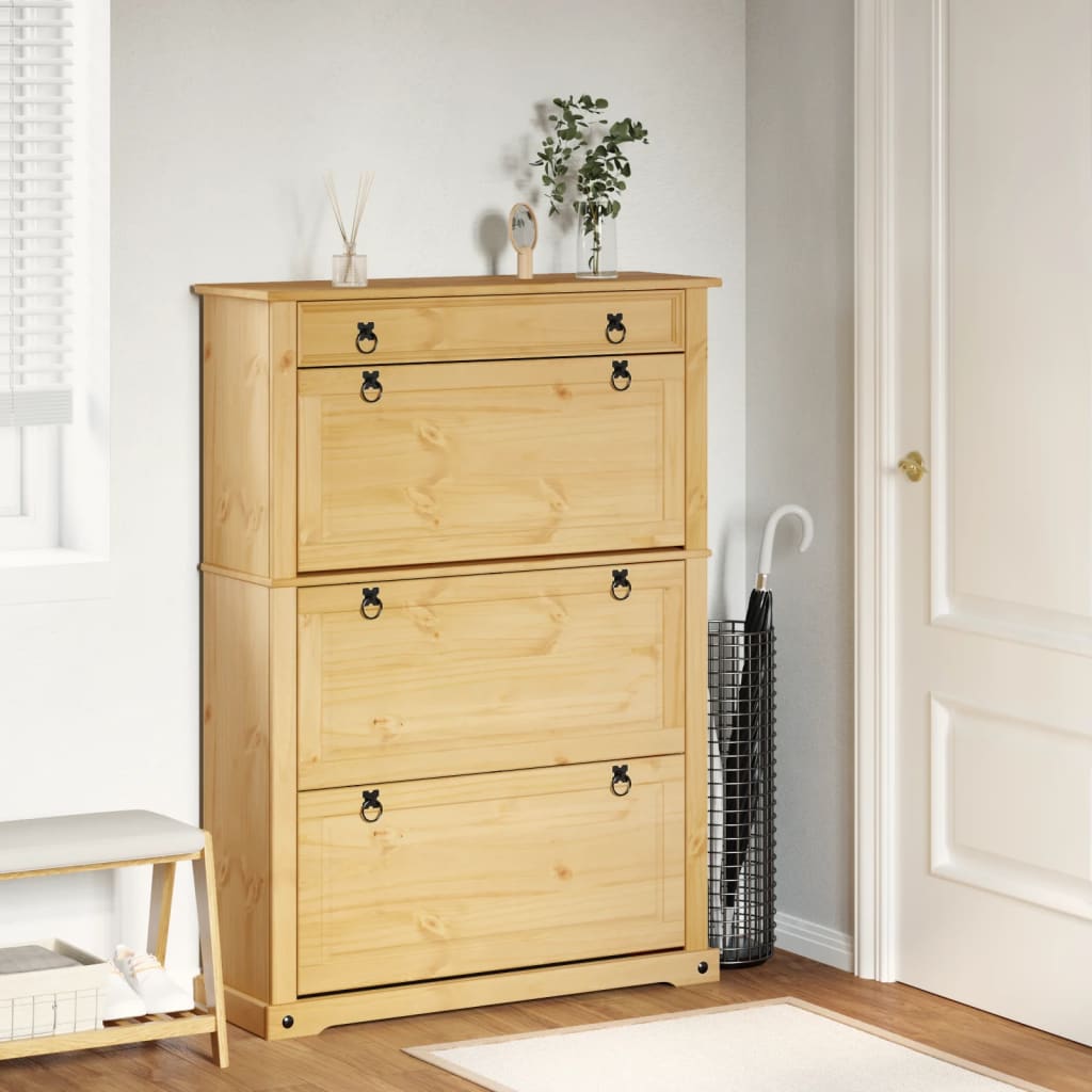 Mueble Zapatero Corona Madera Maciza De Pino 99x32x138 Cm / Vetonek_3