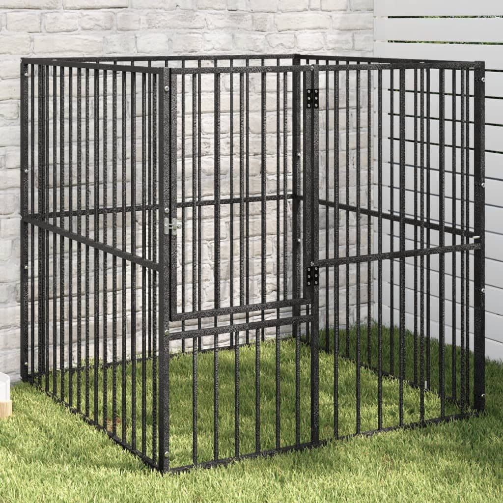 Vidaxl Corralito Para Perros Con 4 Paneles Acero Galvanizado Negro_1
