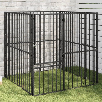 Vidaxl Corralito Para Perros Con 4 Paneles Acero Galvanizado Negro_1