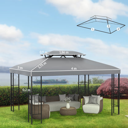 Outsunny Techo De Repuesto Para Cenador 4x3 M Con Techo Doble Protección Uv Gris_2
