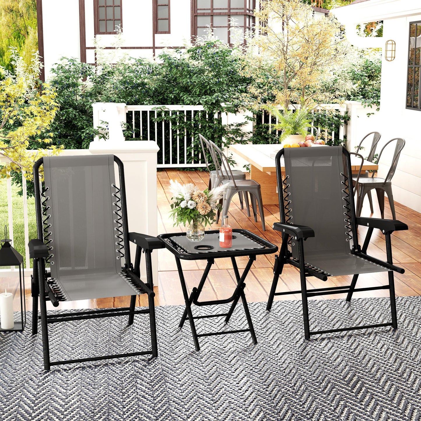 Outsunny Conjunto De Mesa Y Sillas De Terraza Exterior De 3 Piezas Gris Oscuro_1