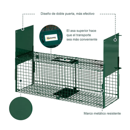 Outsunny Trampa Para Animales Vivos Con 2 Puertas Asa Para Ratones 80x25x30 Cm_5