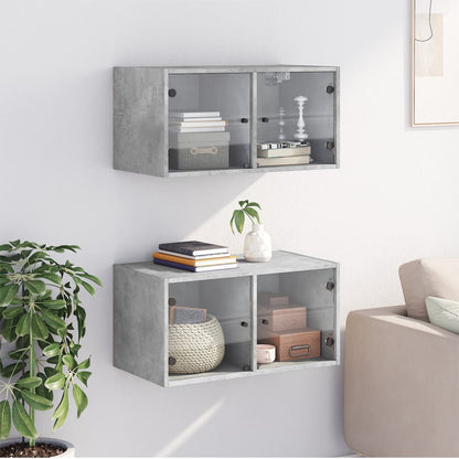 Mueble Pared Puertas Vidrio 2 Uds Gris Hormigón 68,5x37x35 Cm_2