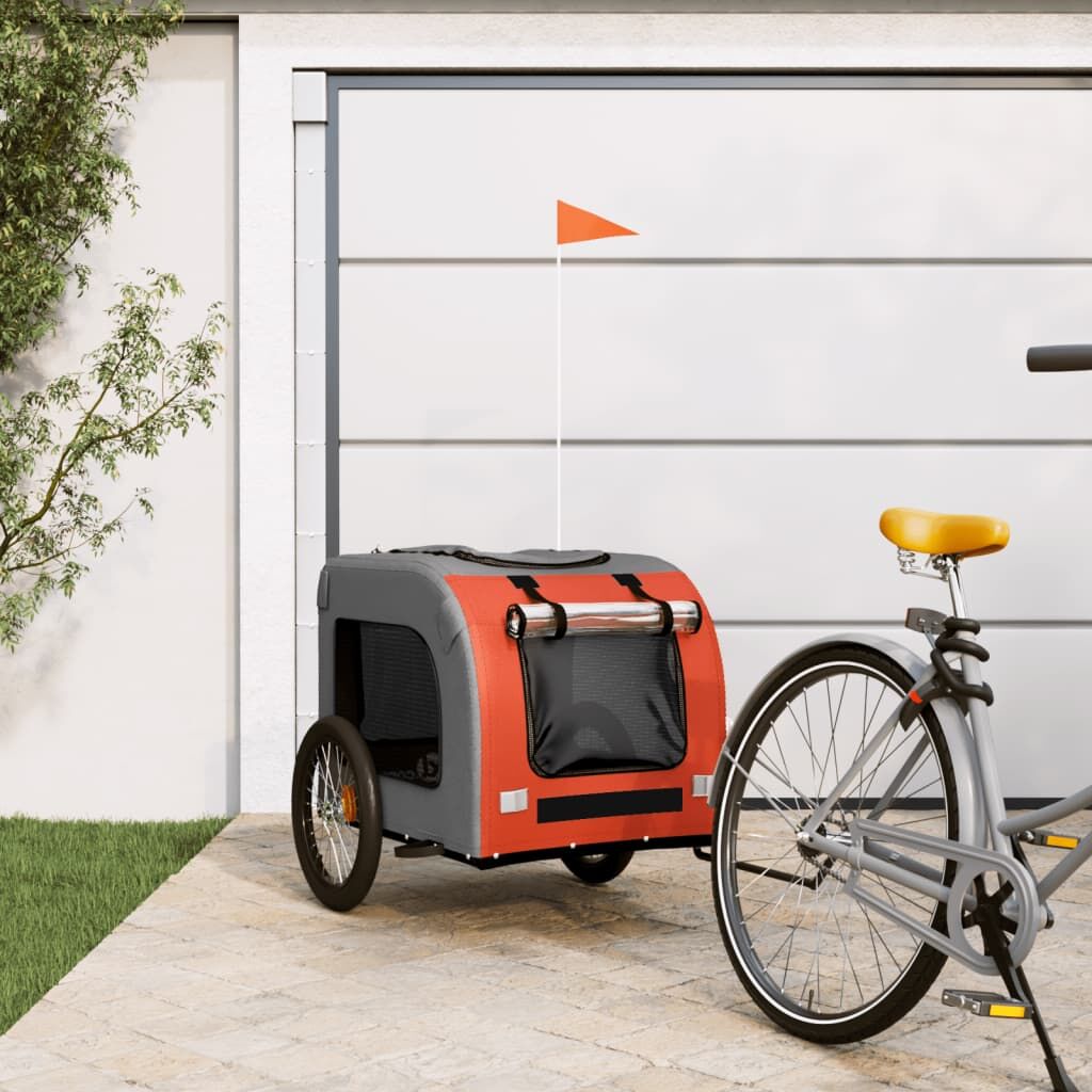 Vidaxl Remolque De Bicicleta Mascotas Hierro Tela Oxford Naranja Gris_1