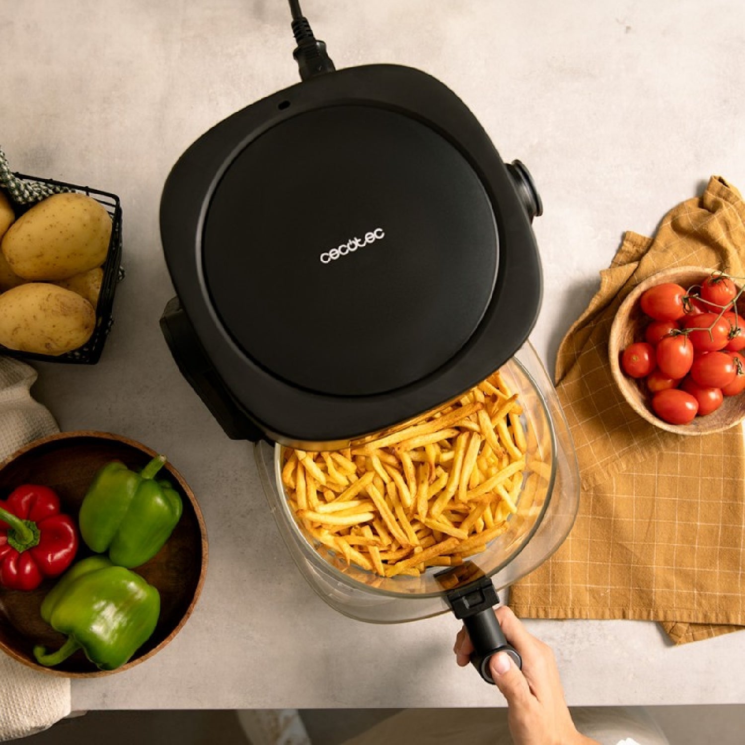 Freidora De Aire Sin Aceite De 4,5 L Air Fryer Cecofry Flip&grill 4500. 1500 W, 3 En 1: Freidora, Grill Y Olla, 6 Menús, Cubeta De Cristal, Temperat_1