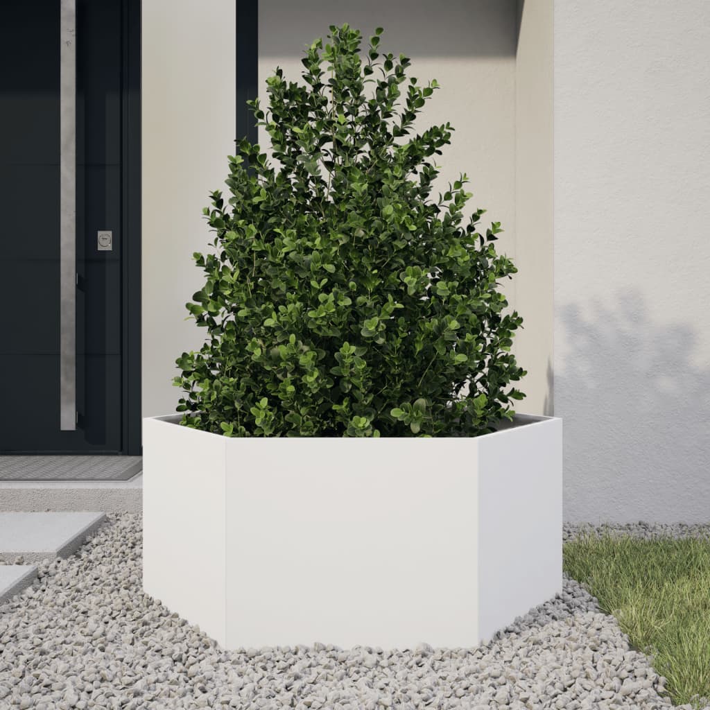 Jardinera Hexagonal De Acero Blanco 104x90x45 Cm_0