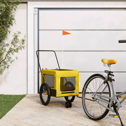 Vidaxl Remolque Bicicleta Mascotas Hierro Tela Oxford Amarillo Negro_1