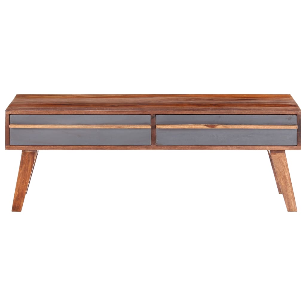 Mesa De Centro De Madera Maciza Gris 110x50x40 Cm_1