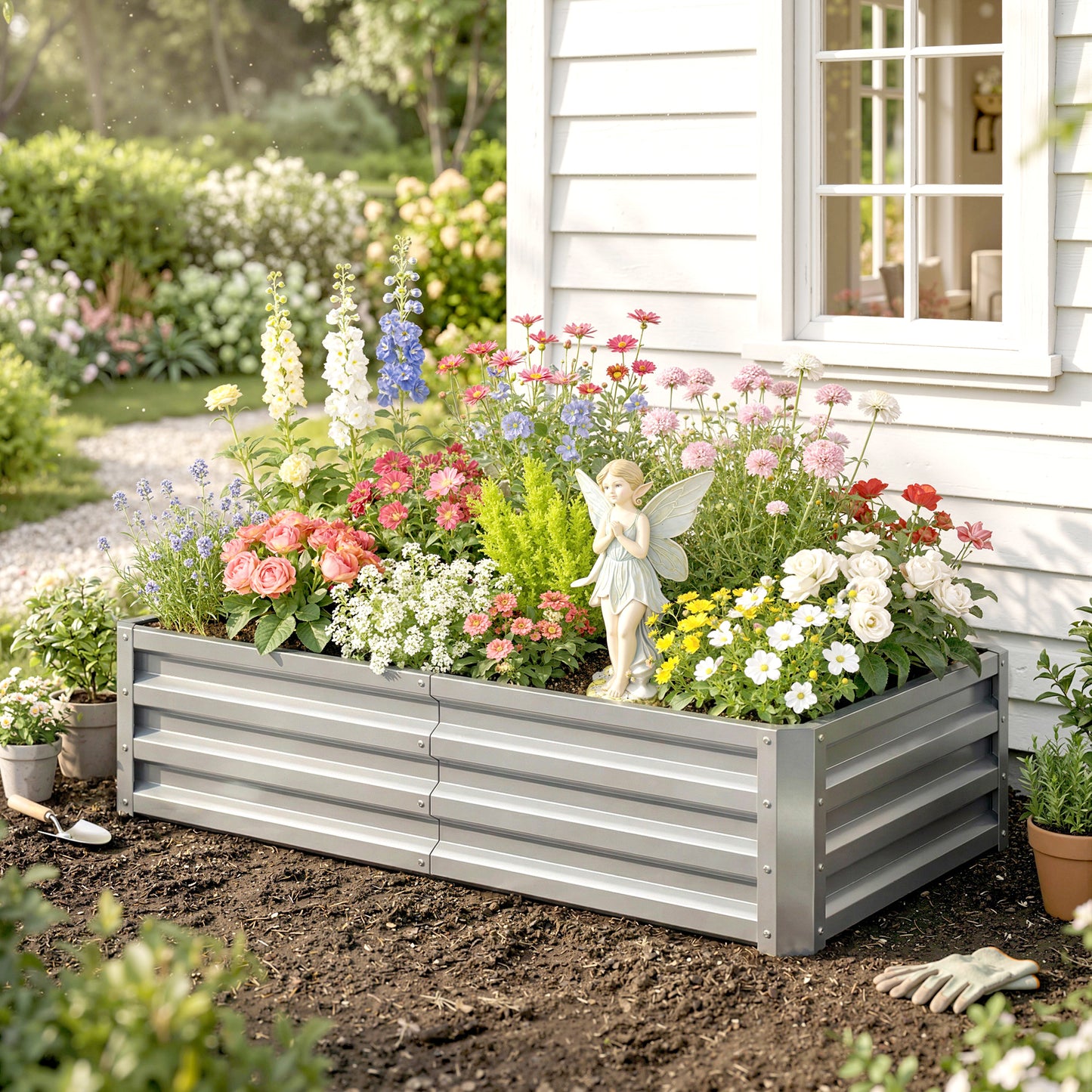 Outsunny Jardinera Elevada Rectangular De Acero Galvanizado 120x60x30,5 Cm Plata_4
