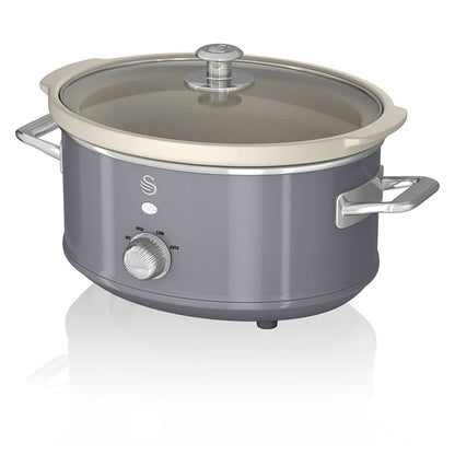 Swan Retro Olla Cocción Lenta, 3,5l, Recipiente Extraíble Antiadherente Cerámica Libre Pfoa, Vintage, Sf17021grneu, Gris_0