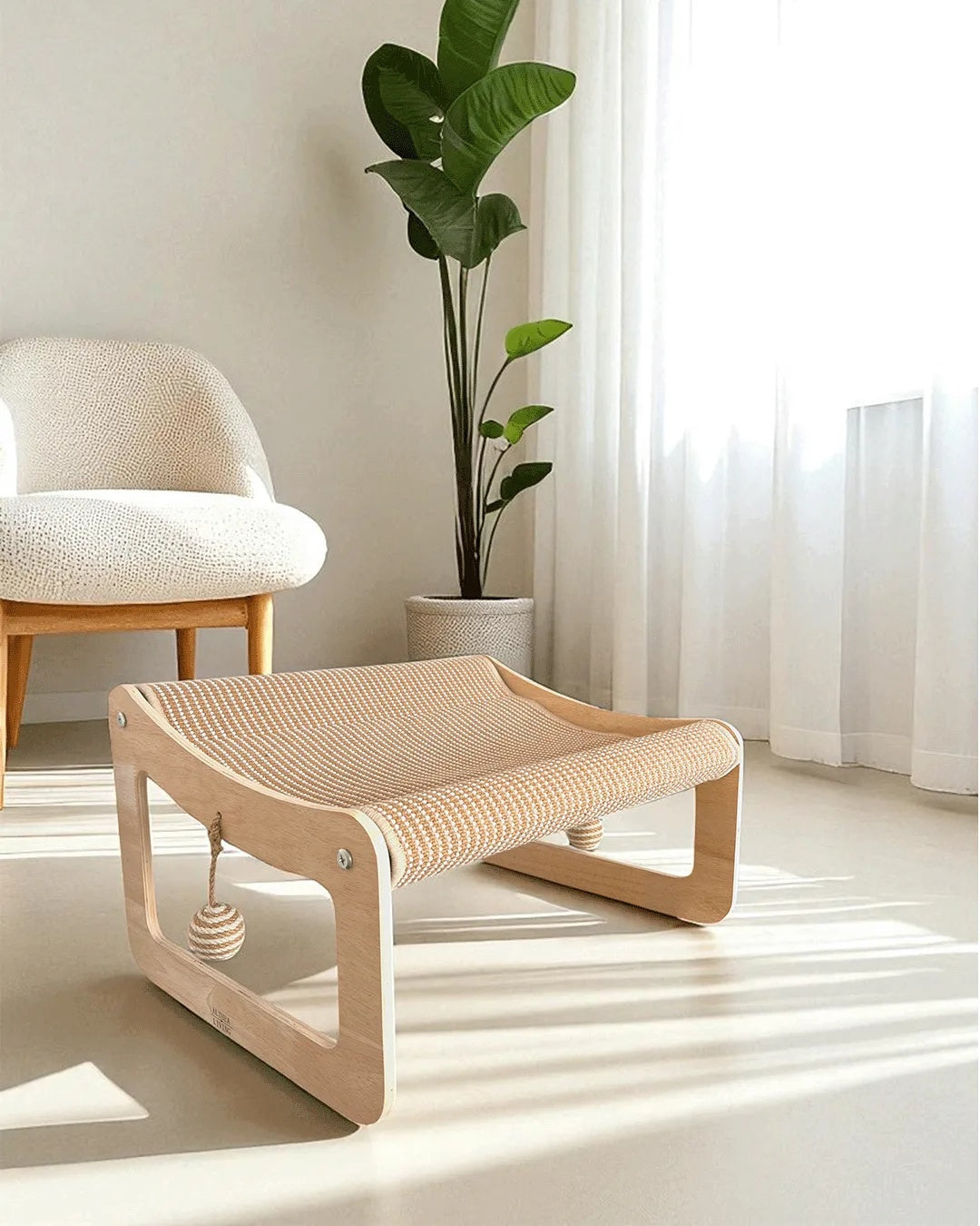 Hamaca Para Gatos Cala Serena Elevada De Diseño Natural Althea Living 53x40x30cm_1