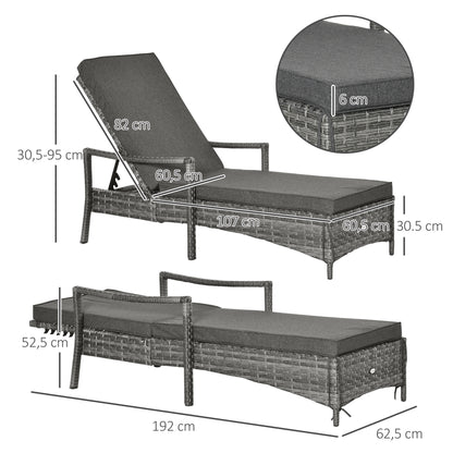 Outsunny Tumbona De Ratán Jardín Con Respaldo Ajustable Cojines Exterior Gris_2