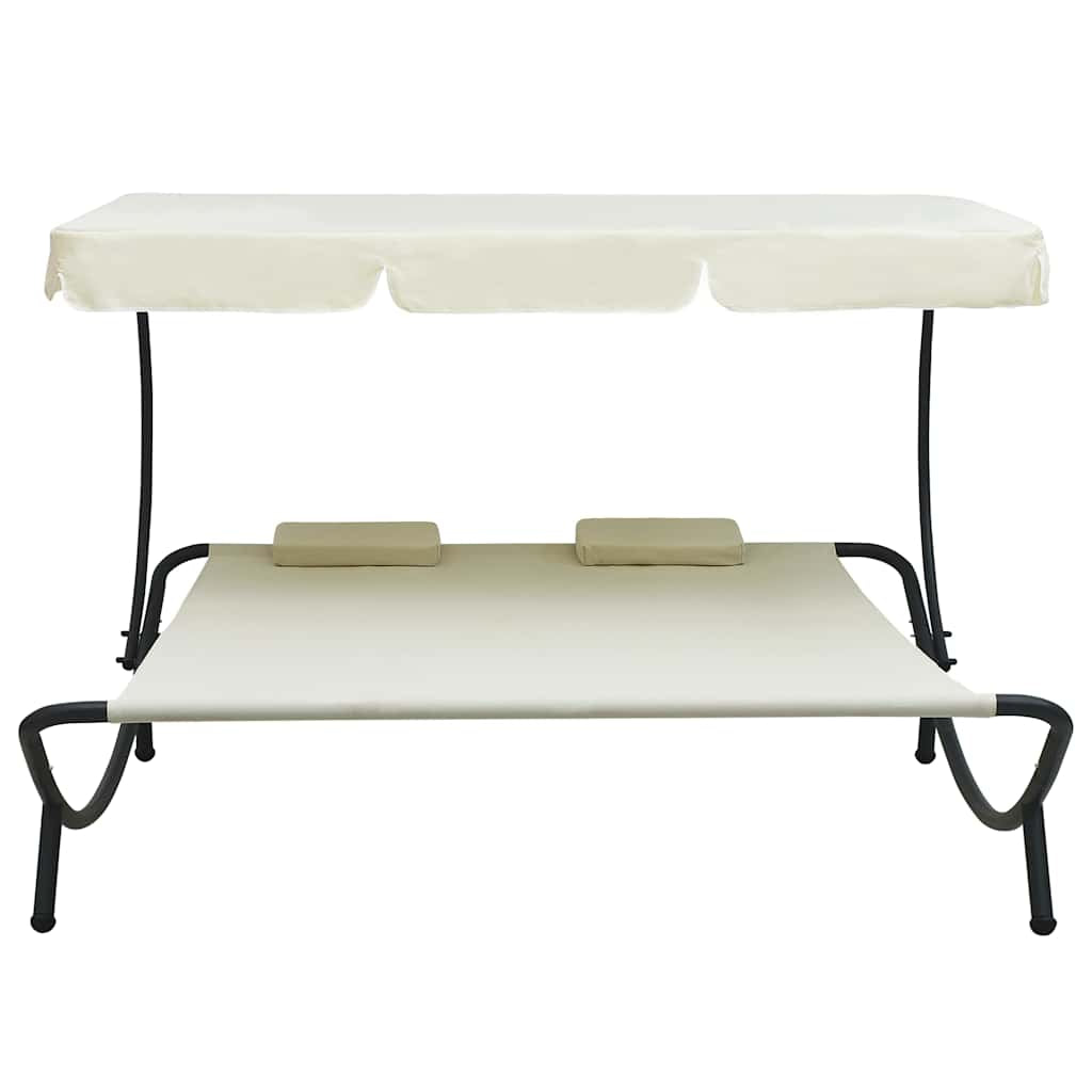 Vidaxl Tumbona De Exterior Con Dosel Y Almohadas Blanco Crema_1