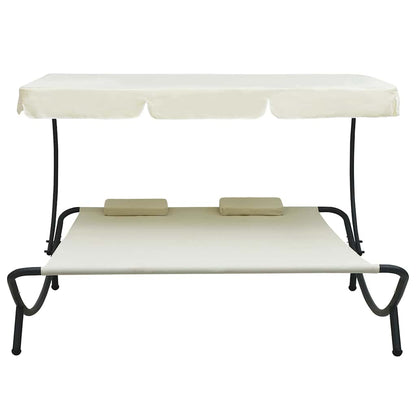 Vidaxl Tumbona De Exterior Con Dosel Y Almohadas Blanco Crema_1