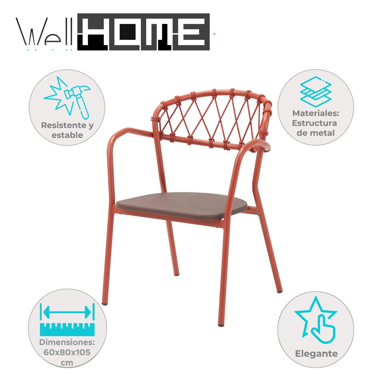 Silla De Exterior Esso Beige Y Naranja - Aluminio Ligero Y Resistente 60x80x105cm - Well Home_1