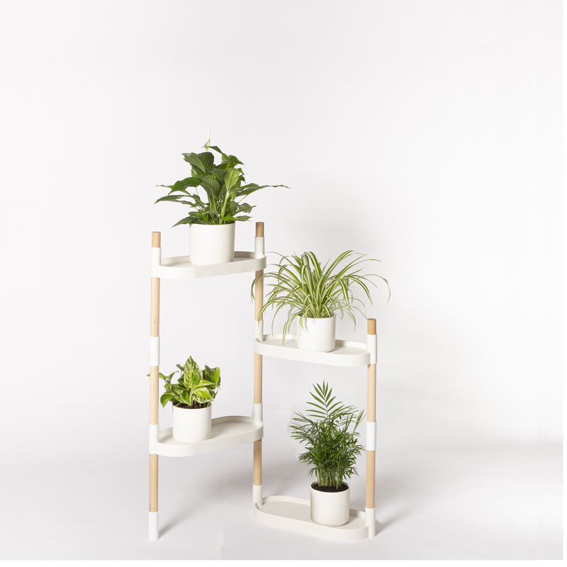 Soporte Modular Citysens De 4 Bandejas – Blanco, Polipropileno 100% Reciclado Y Madera Ecológica Pefc_0