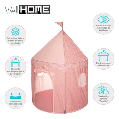 Wellhome Tienda De Campaña Infantil Pop Up Rosa 100x100x135cm_1