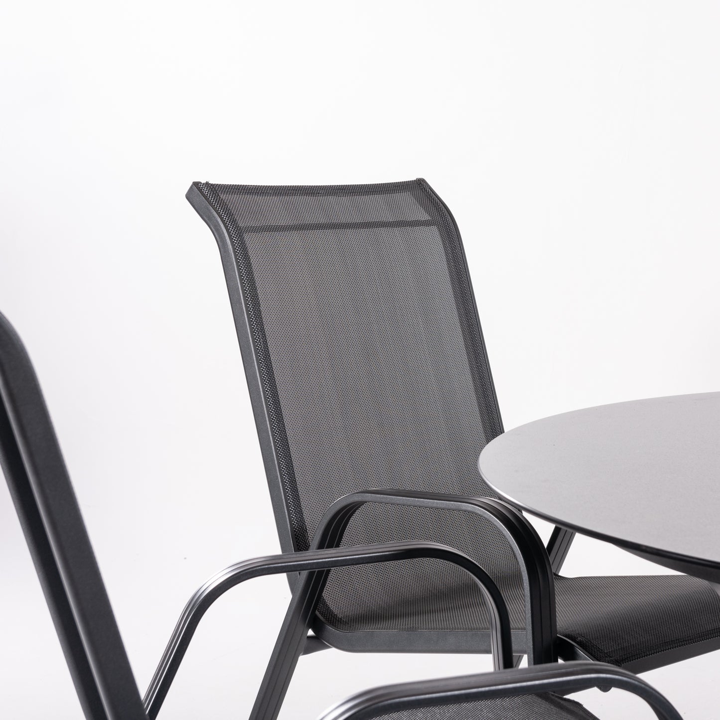 Conjunto De Mesas Y Sillas De Jardín, Redonda 135 Cm De Cristal Templado, Color Antracita + 6 Sillones De Aluminio_3