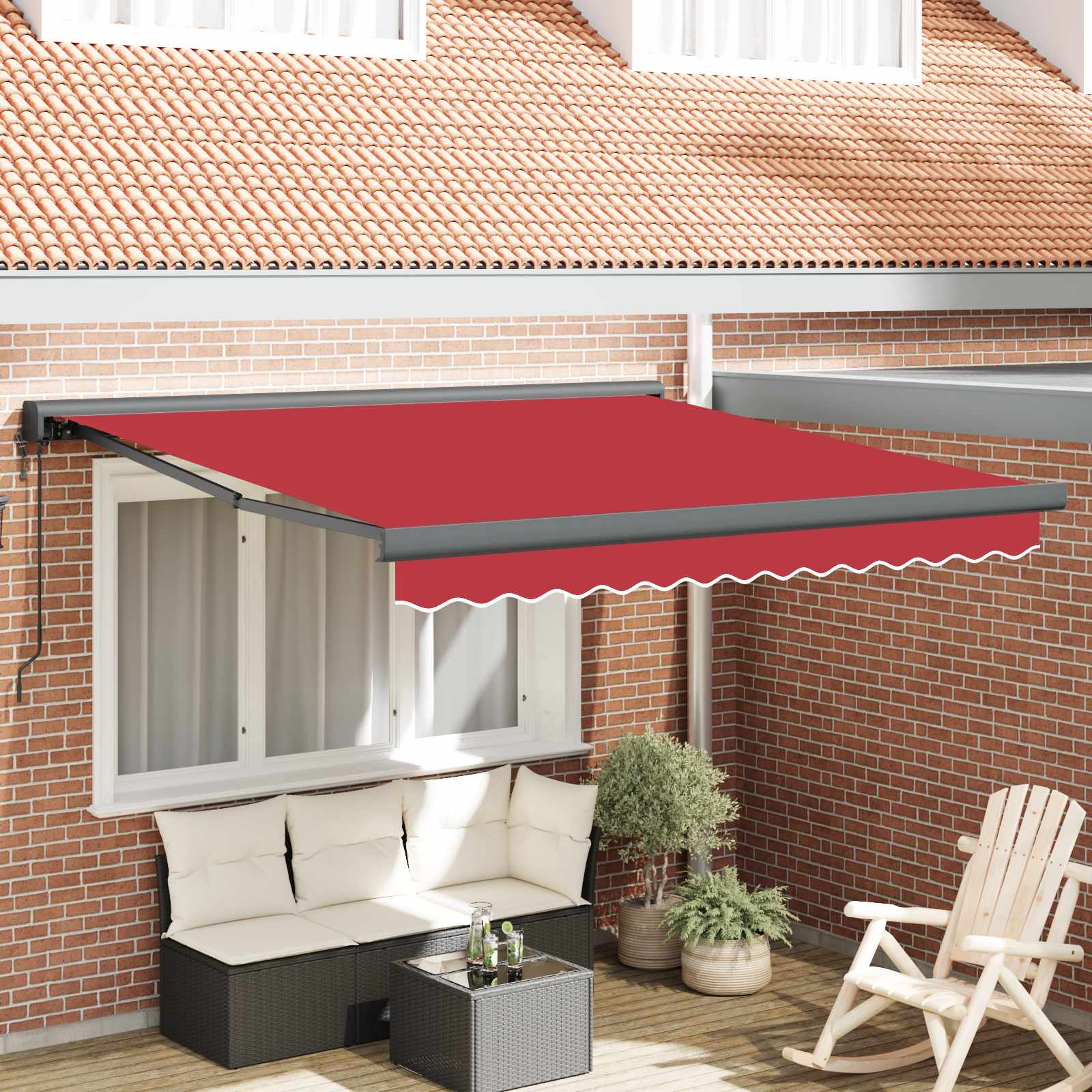 Toldo Retráctil Rojo 350 X 250 X 165 Cm Tela Y Metal_1