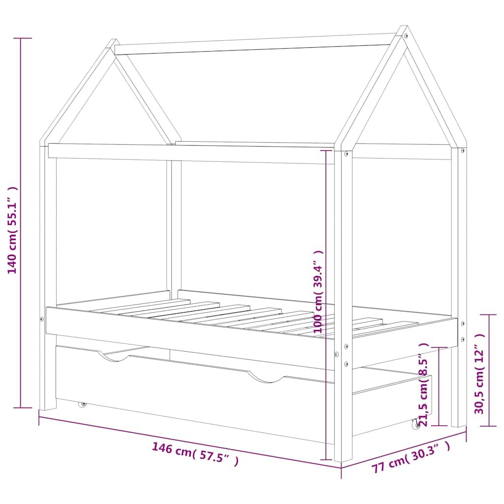 Vidaxl Estructura De Cama Infantil Y Cajón Madera Pino Gris 70x140cm_2