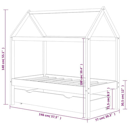 Vidaxl Estructura De Cama Infantil Y Cajón Madera Pino Gris 70x140cm_2