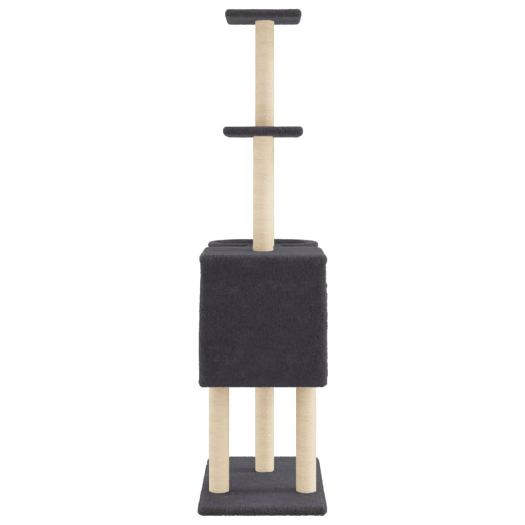 Vidaxl Rascador Para Gatos Con Postes De Sisal Gris Oscuro 145 Cm_4