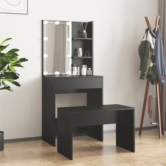 Juego De Tocador Con Led Madera Contrachapada Negro_0