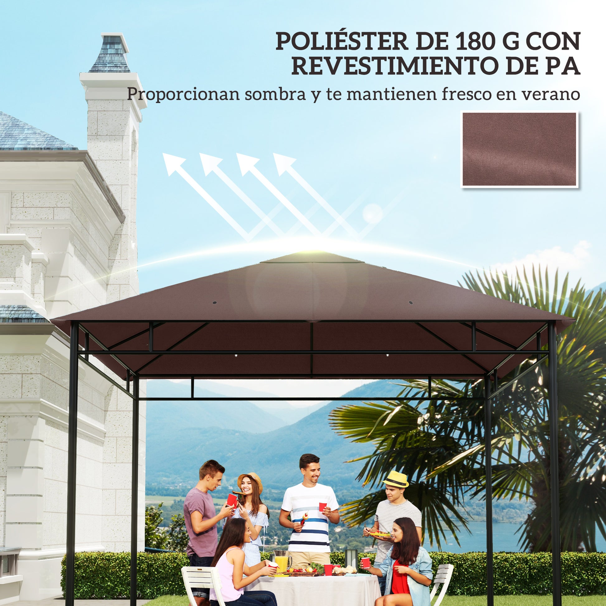 Outsunny Techo De Repuesto 300x300 Cm Cenador De Jardín Con 8 Orificios Café_5