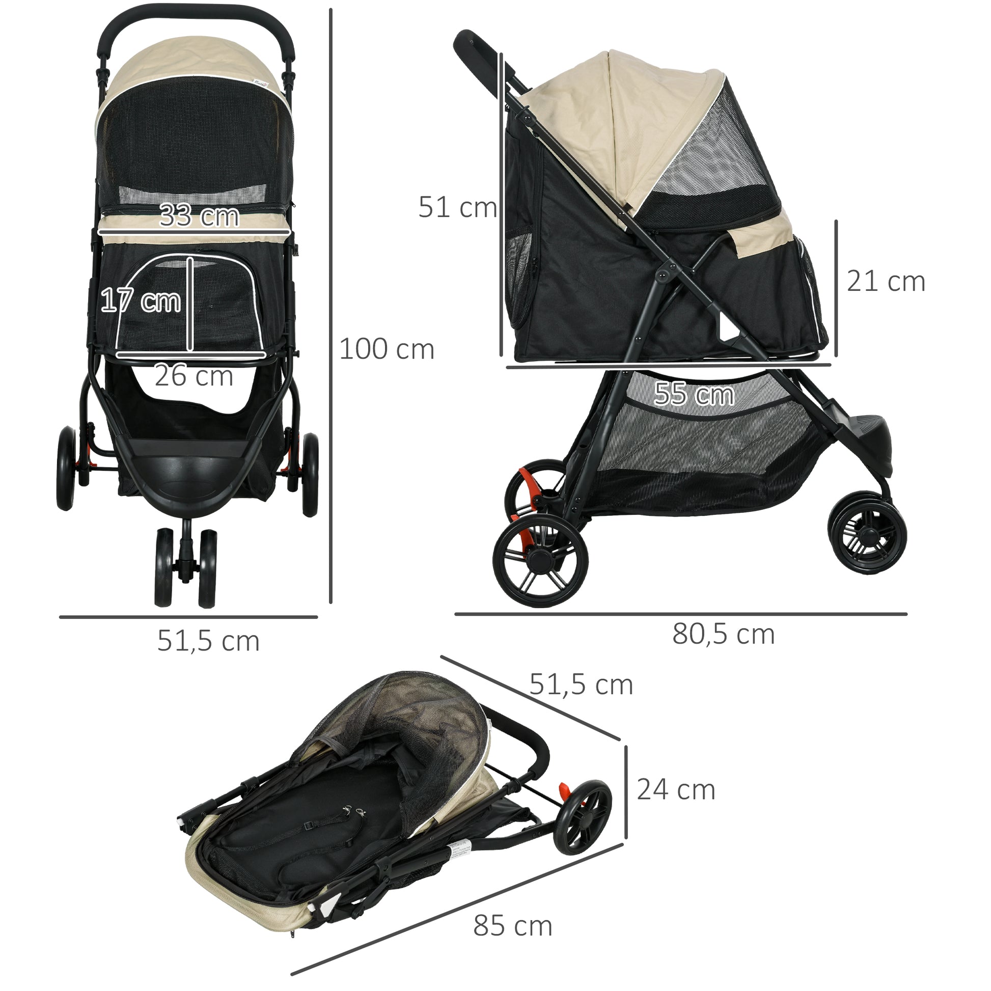 Pawhut Carrito Para Perros Plegable Con Cesta De Almacenaje 80,5x51,5x100 Cm_2
