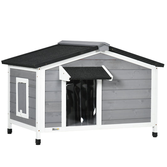 Pawhut Caseta Para Perros De Exterior Con Techo Asfáltico 97x72x65 Cm Gris_0