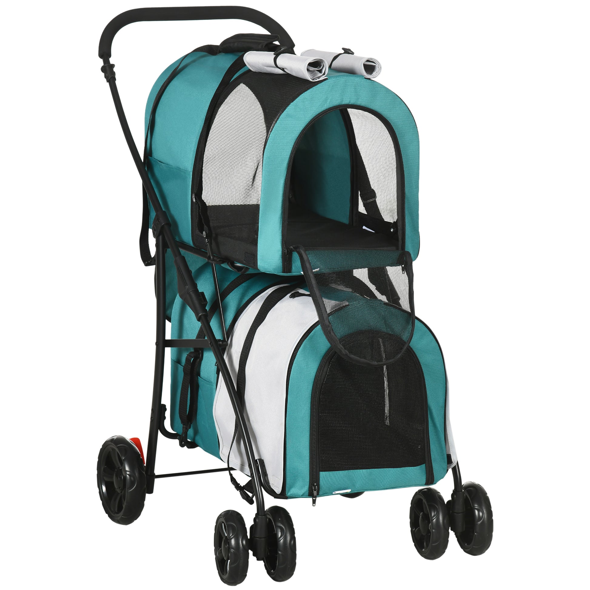 Pawhut Cochecito Doble Para Perros Plegable Con 2 Transportines 66x50x98 Cm_0
