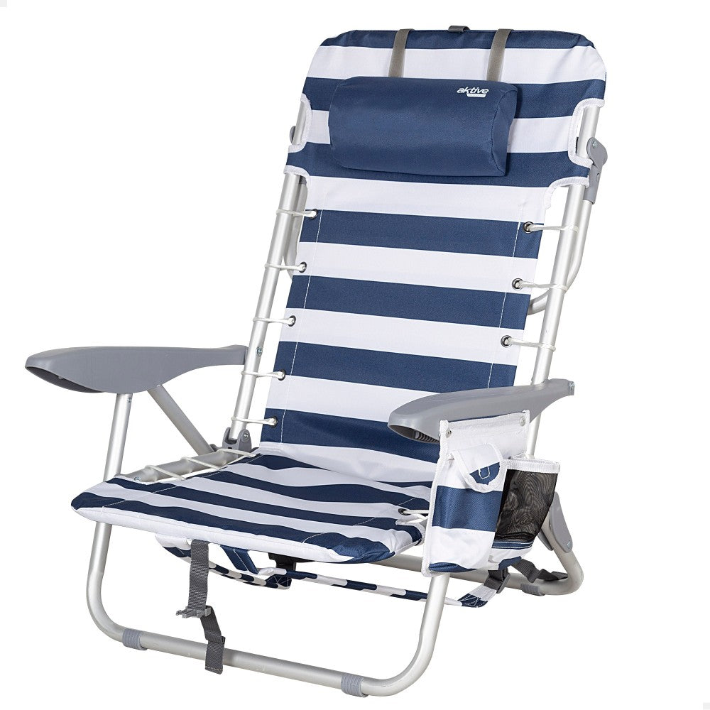 Silla Playa Plegable Baja Mochila 4 Posiciones Rayas C/cojín Y Bolsillo Aktive_0