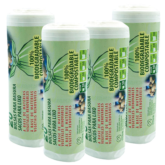 4 Rollos De 20 Bolsas De Basura Biodegradable Y Compostable 10 L_0