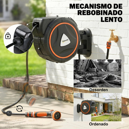Outsunny Enrollador De Manguera Para Jardín 28+2 M Con 12 Modos De Rociado_4